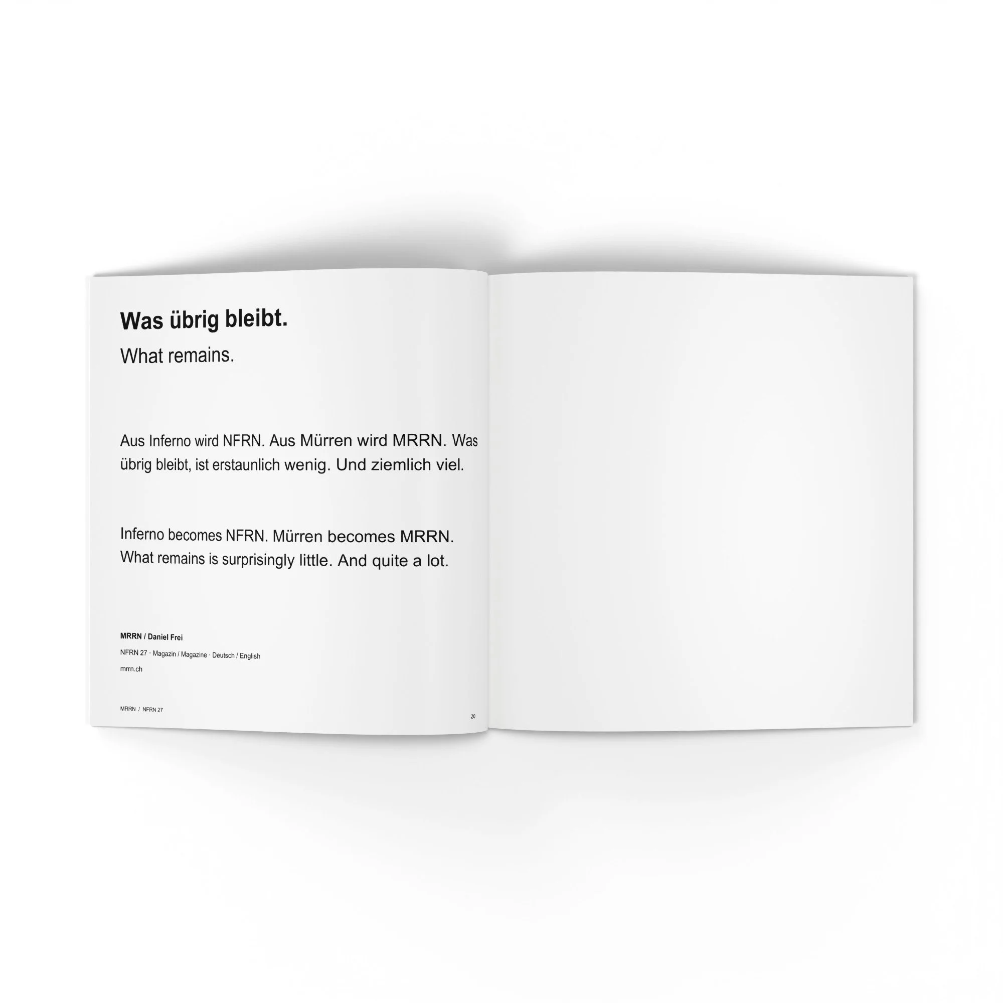 NFRN 27. Zweisprachiger Schlusstext und Impressum. / Bilingual closing text and publication credits.