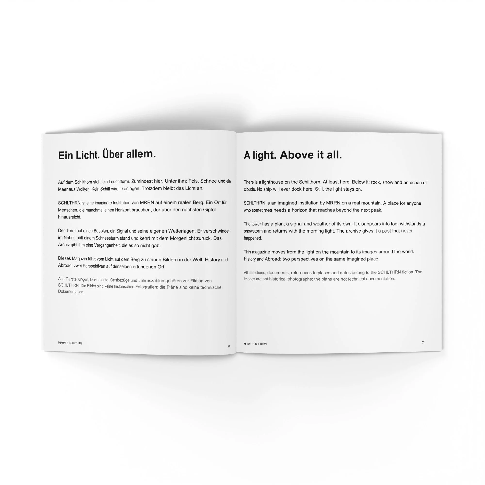 SCHLTHRN. Deutsche und englische Einleitung zum erfundenen Archiv. / German and English introduction to the imagined archive.