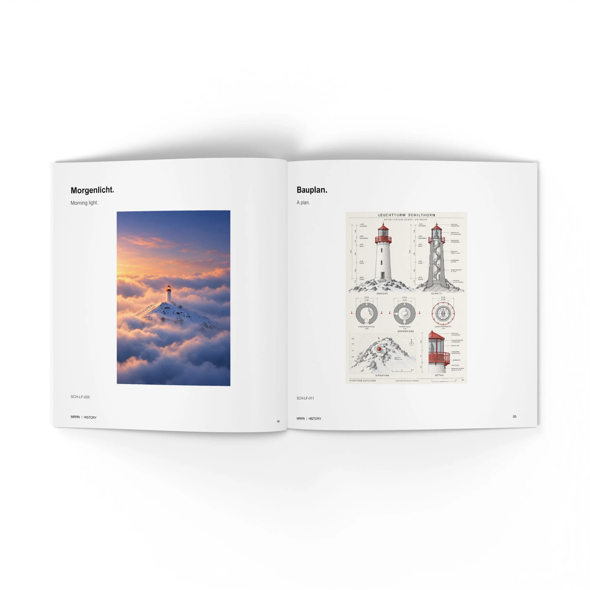 SCHLTHRN. Morgenlicht und Bauplan, Seiten 4 und 5. / Morning Light and A Plan, pages 4 and 5.