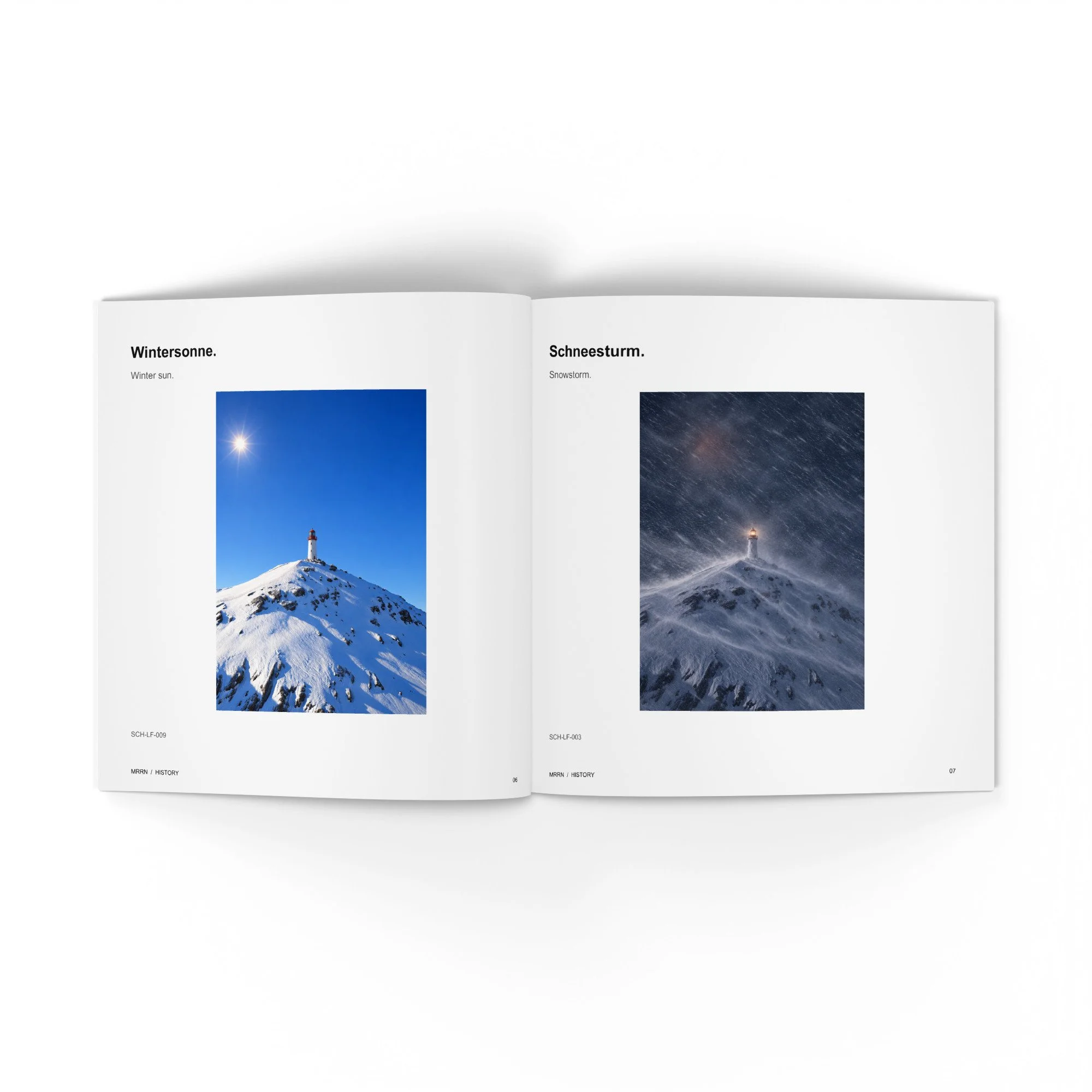 SCHLTHRN. Wintersonne und Schneesturm, Seiten 6 und 7. / Winter Sun and Snowstorm, pages 6 and 7.