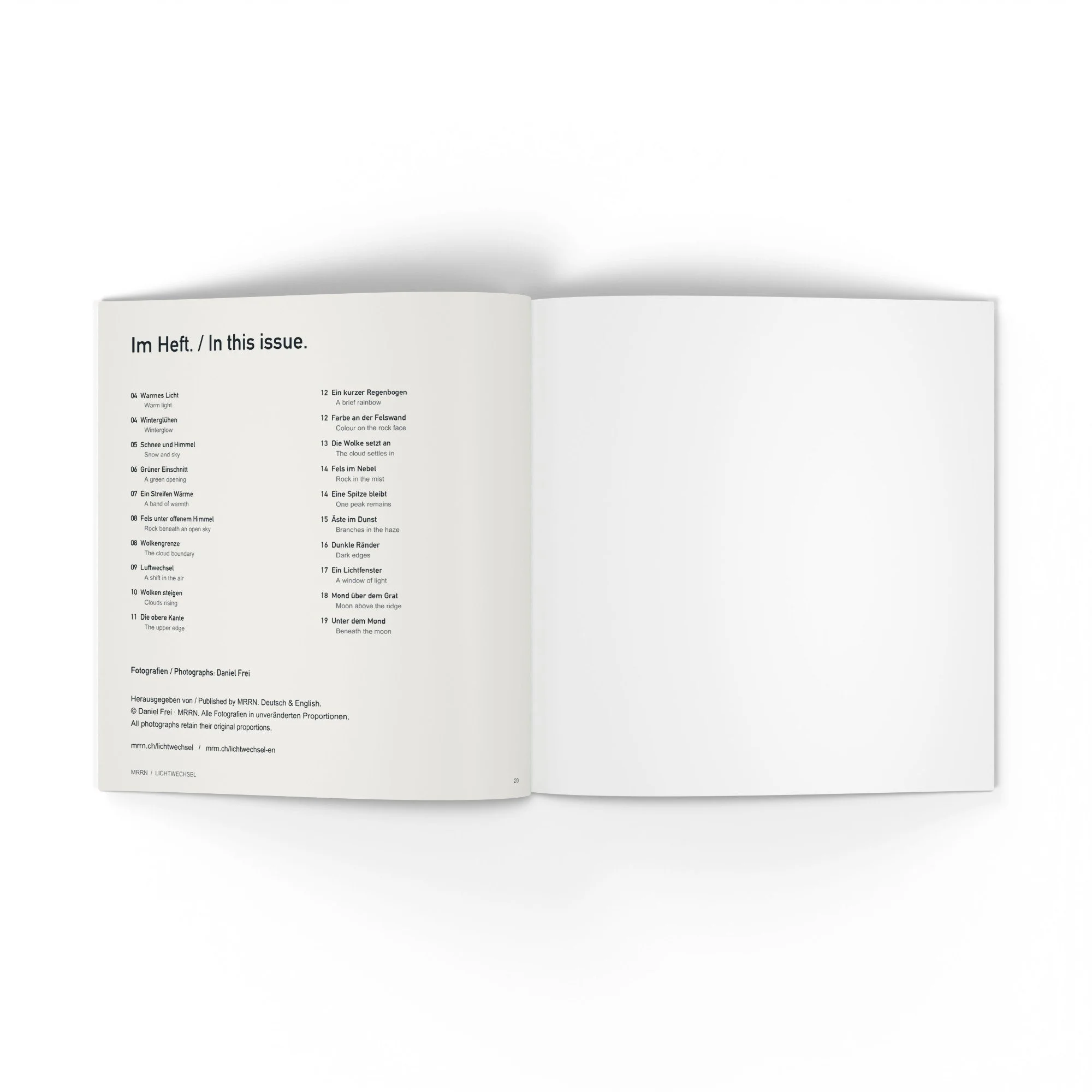 Zweisprachiges Bildverzeichnis und Impressum. Bilingual image index and publication credits.
