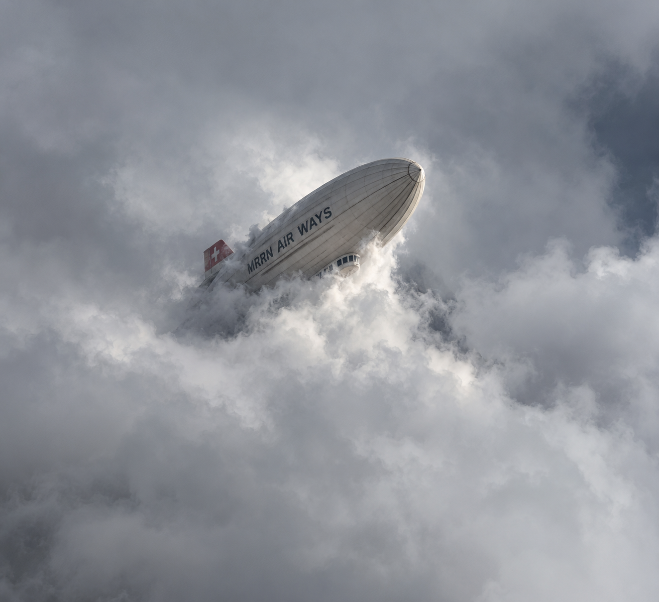 MRRN Air Ways — an airship rises from the clouds like a mountain peak.
