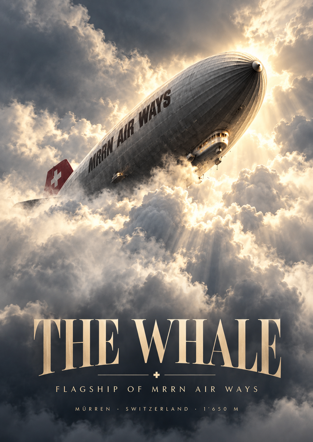 THE WHALE — the flagship of MRRN Air Ways in golden cloud light.