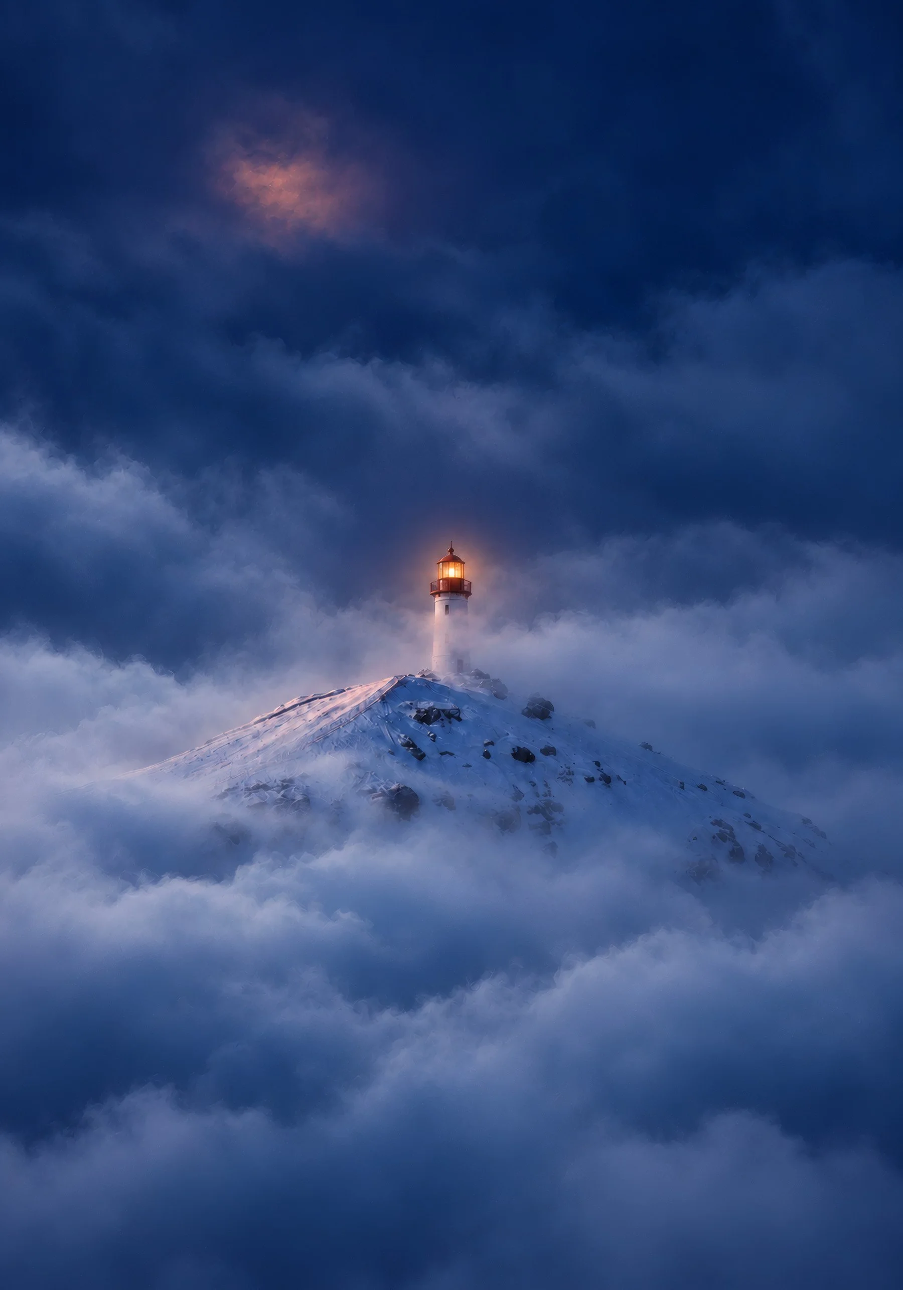 Nebelmeer. SCH-LF-004. Der Turm über einem stillen Meer aus Wolken. Aus dem imaginären SCHLTHRN-Archiv von MRRN. Kunstdruck, 70 × 100 cm, ungerahmt.