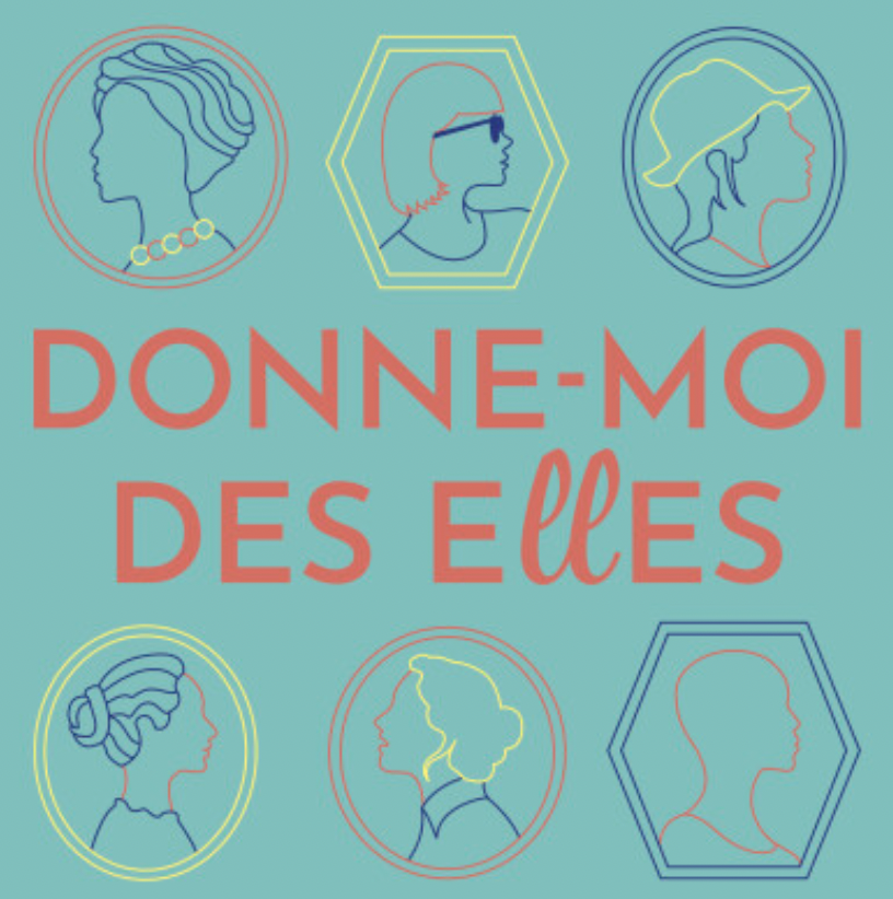 Illustration de plusieurs profils de femmes en lignes colorées avec le texte "Donne-moi des yeux" en français.