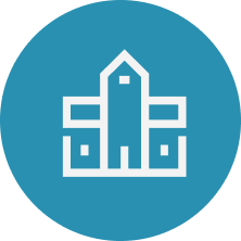 Icon van een gebouw met meerdere verdiepingen op een blauwe achtergrond