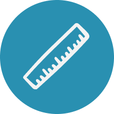 Een witte liniaal op een blauwe achtergrond.