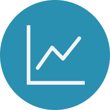 Een grafiek met een stijgende lijn, afgebeeld op een blauwe achtergrond.