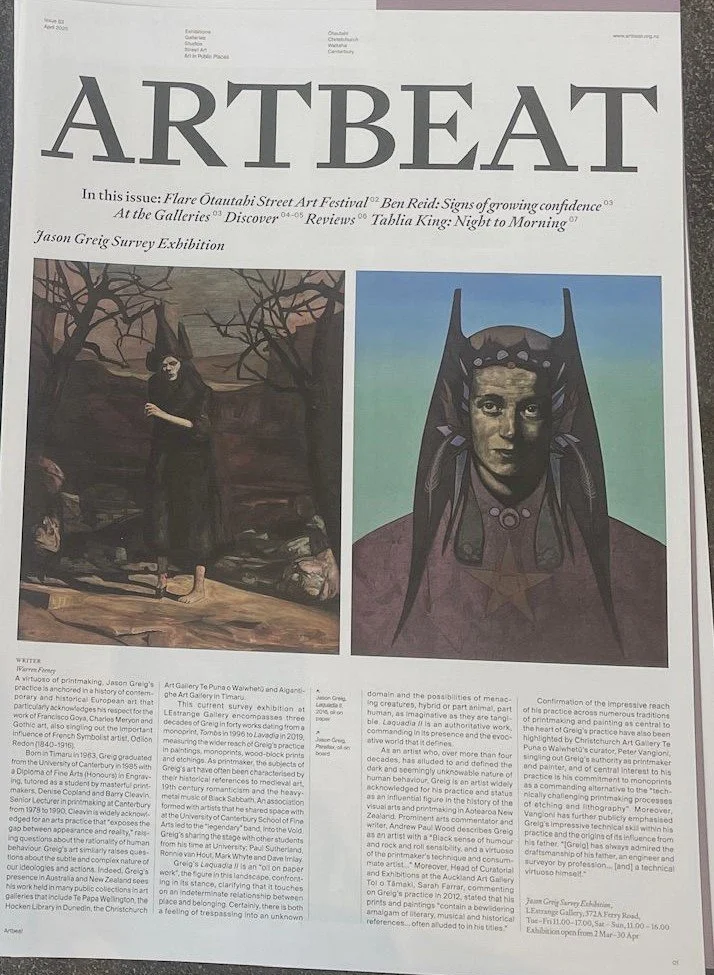 Front page of ARTBEAT magazine featuring two artworks and articles about local art events and exhibitions.