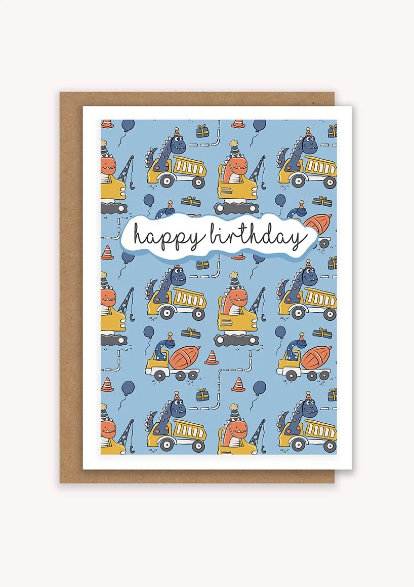 Dino Construction Birthday Card