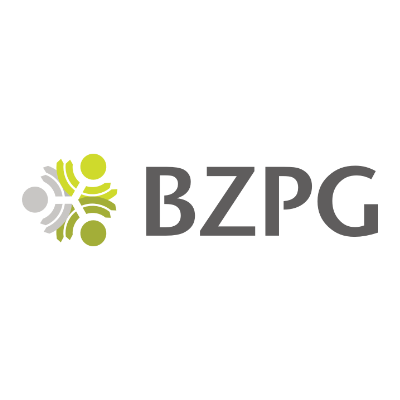 Logo der Organisation BZPG mit grafischem Symbol aus verbundenen Kreisen in Grau und Grün.