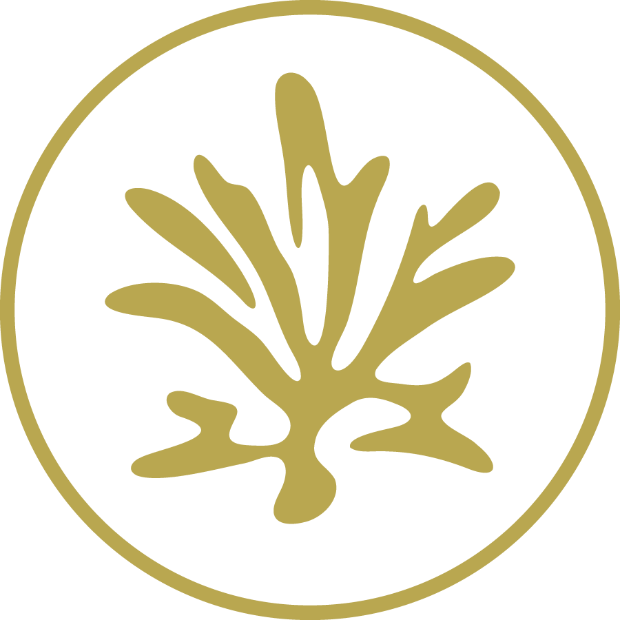 Gold abstract coral design in a circle outline