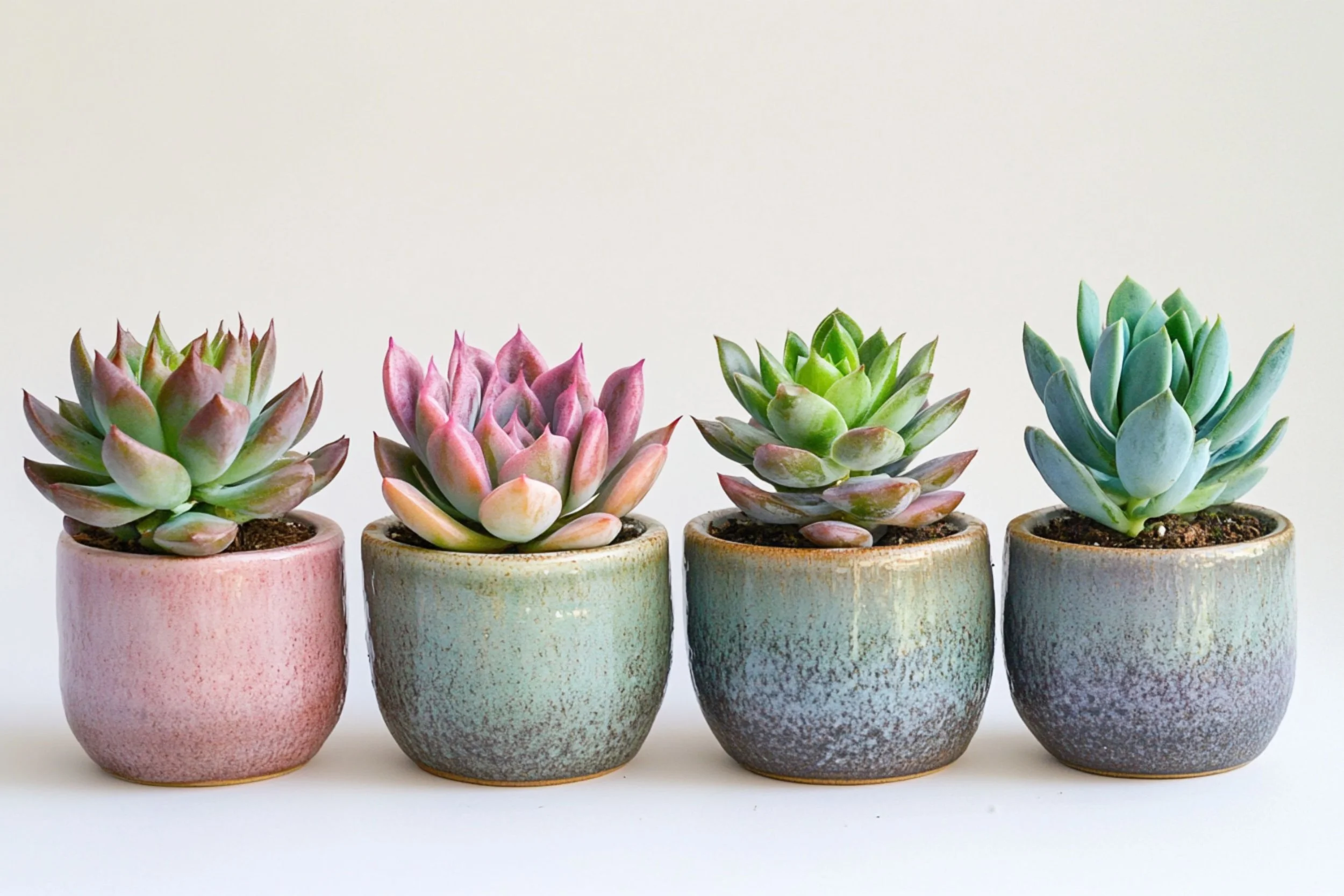 succulents in 4 pots