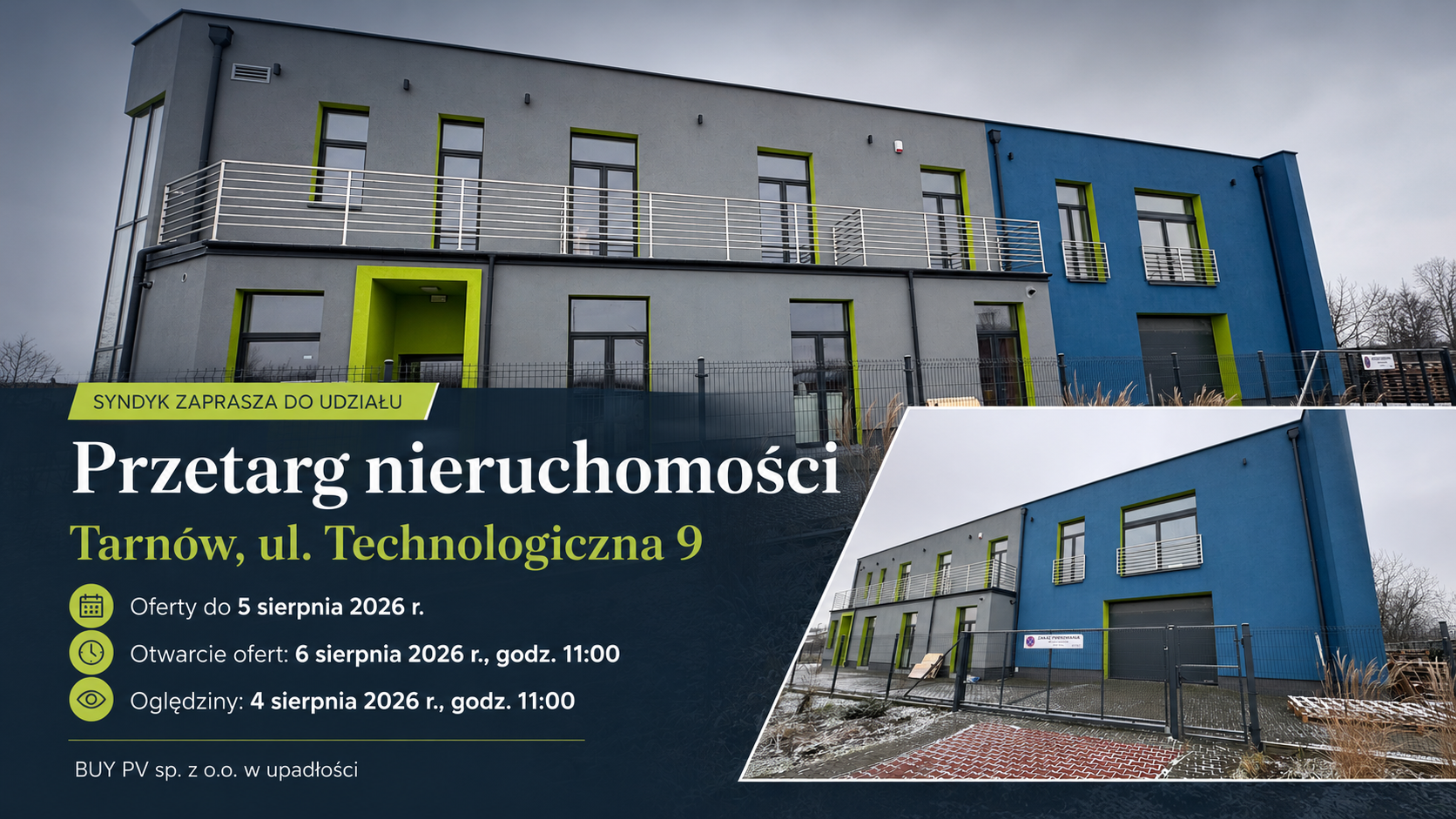 Przetarg na sprzedaż nieruchomości biurowej w Tarnowie przy ul. Technologicznej 9