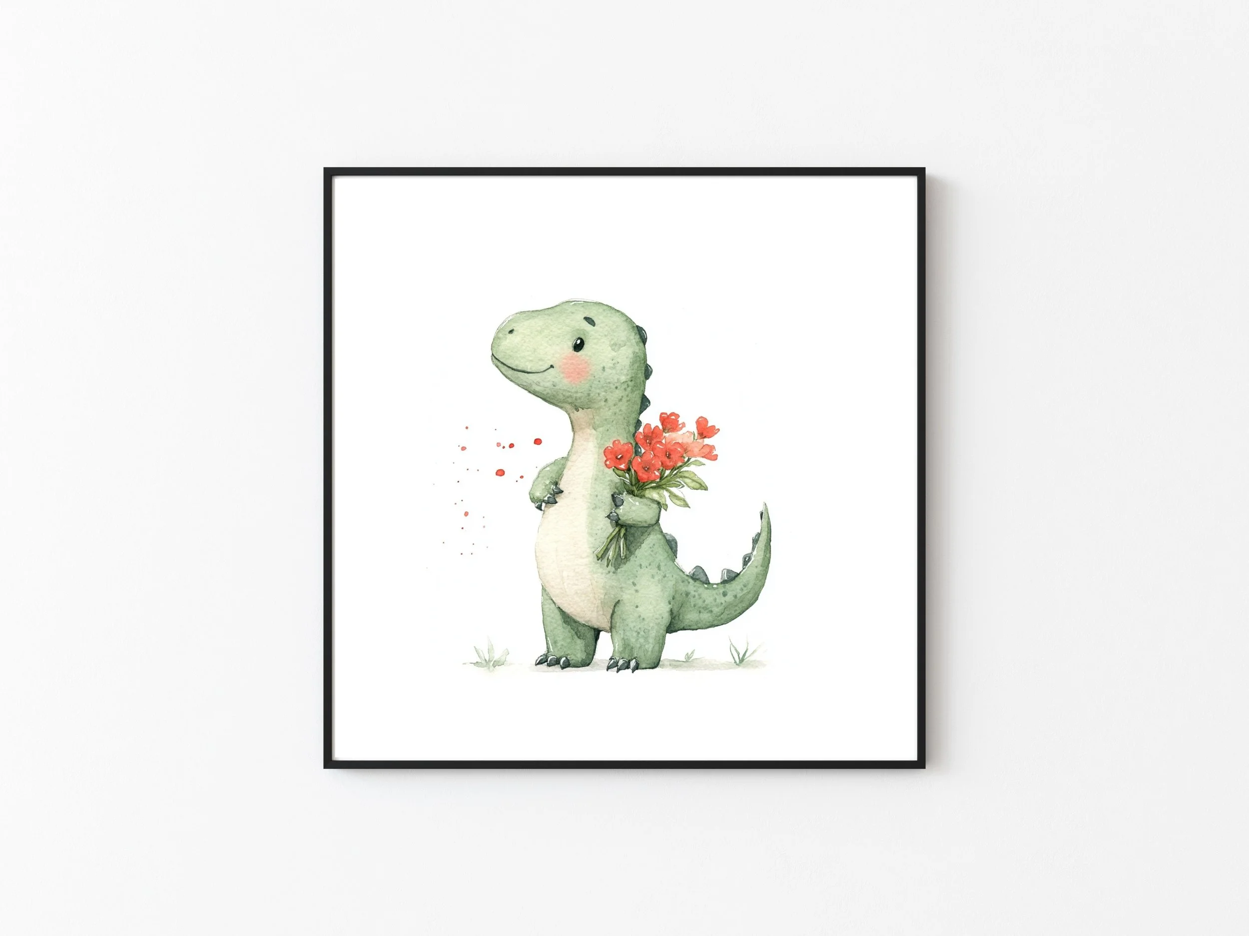 DINOSAUR WITH FLOWERS NURSERY PRINT
