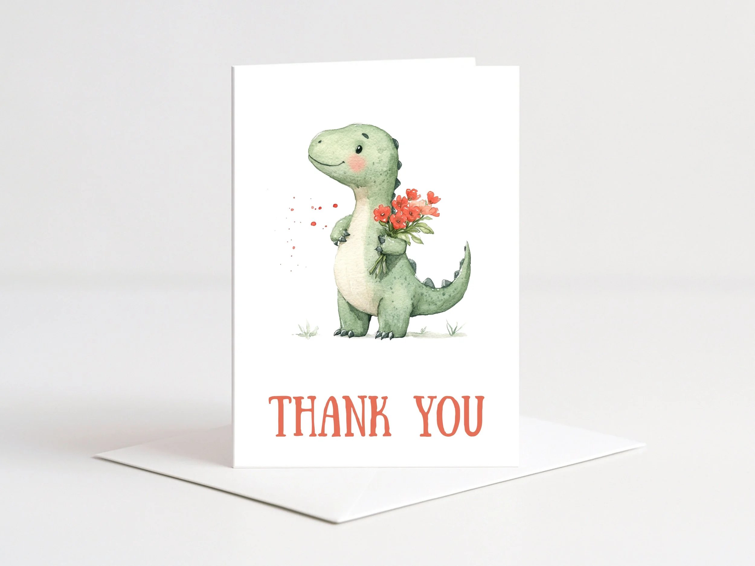 DINOSAUR WITH FLOWERS THANK YOU CARD