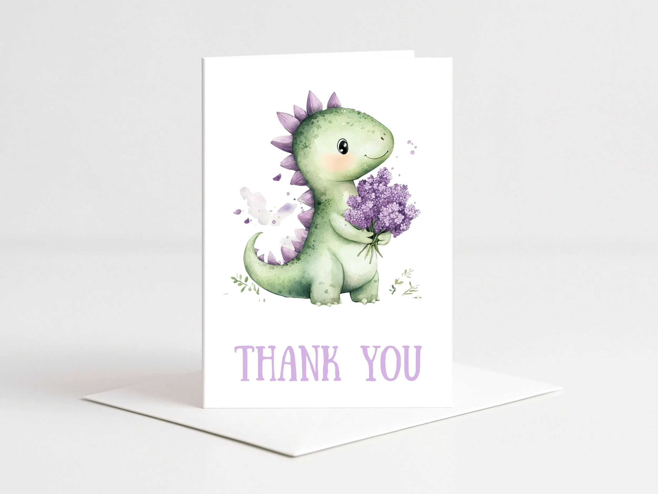 DINOSAUR WITH LILAC THANK YOU CARD