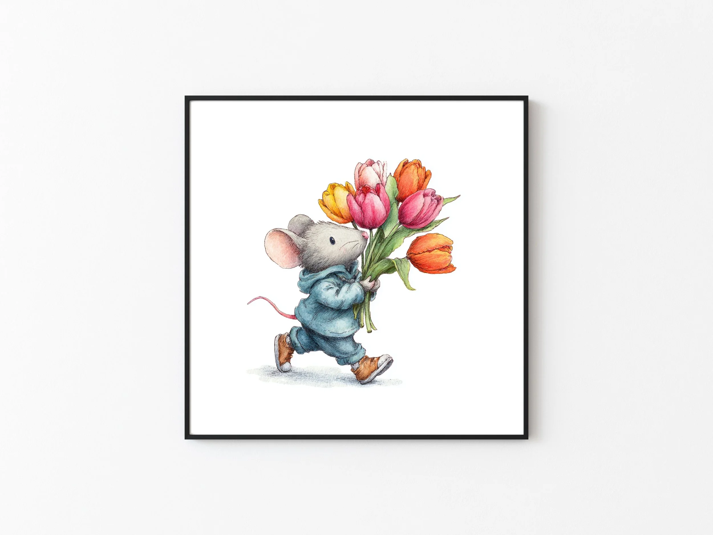 MOUSE WITH TULIPS NURSERY PRINT