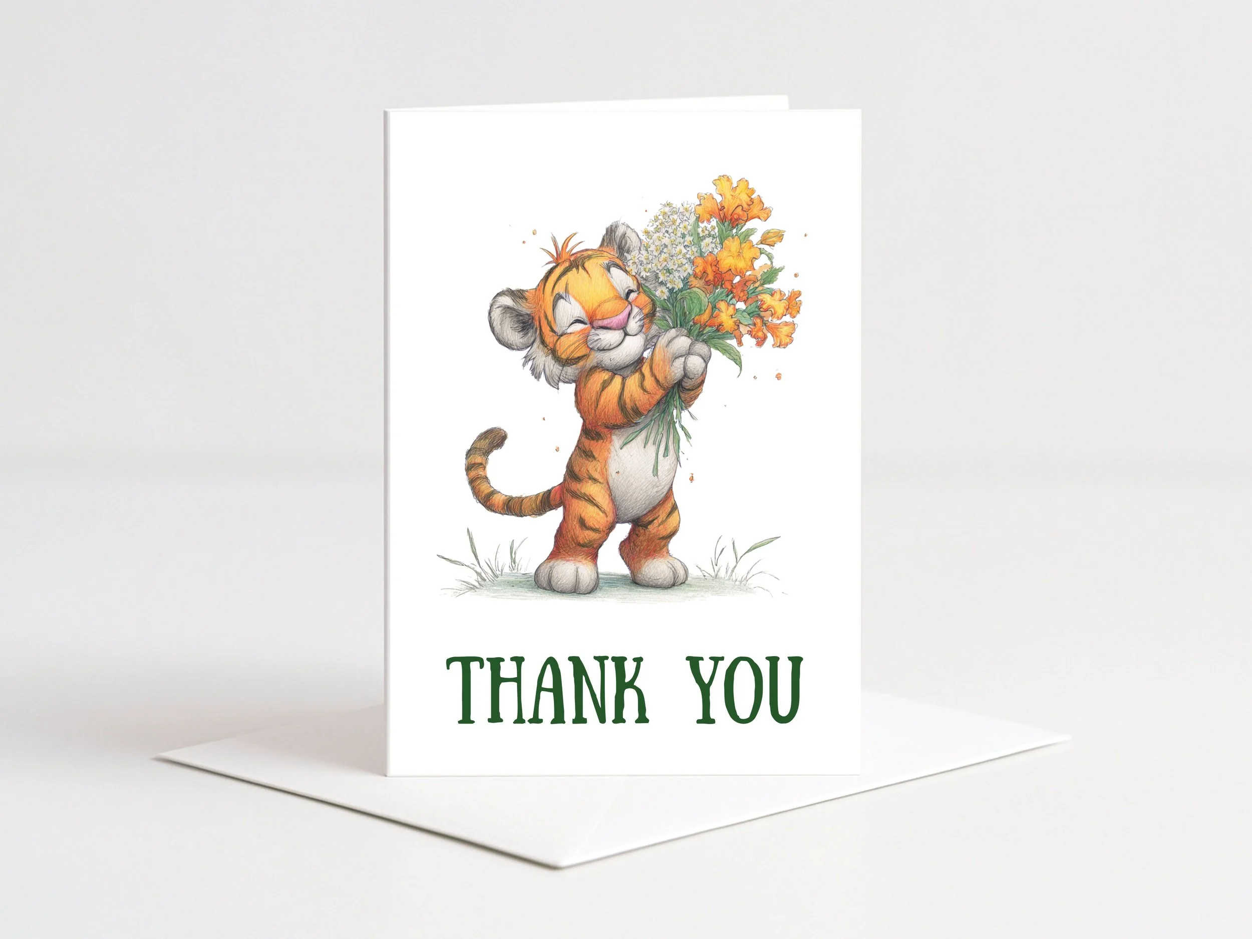 TIGER WITH FLOWERS THANK YOU CARD