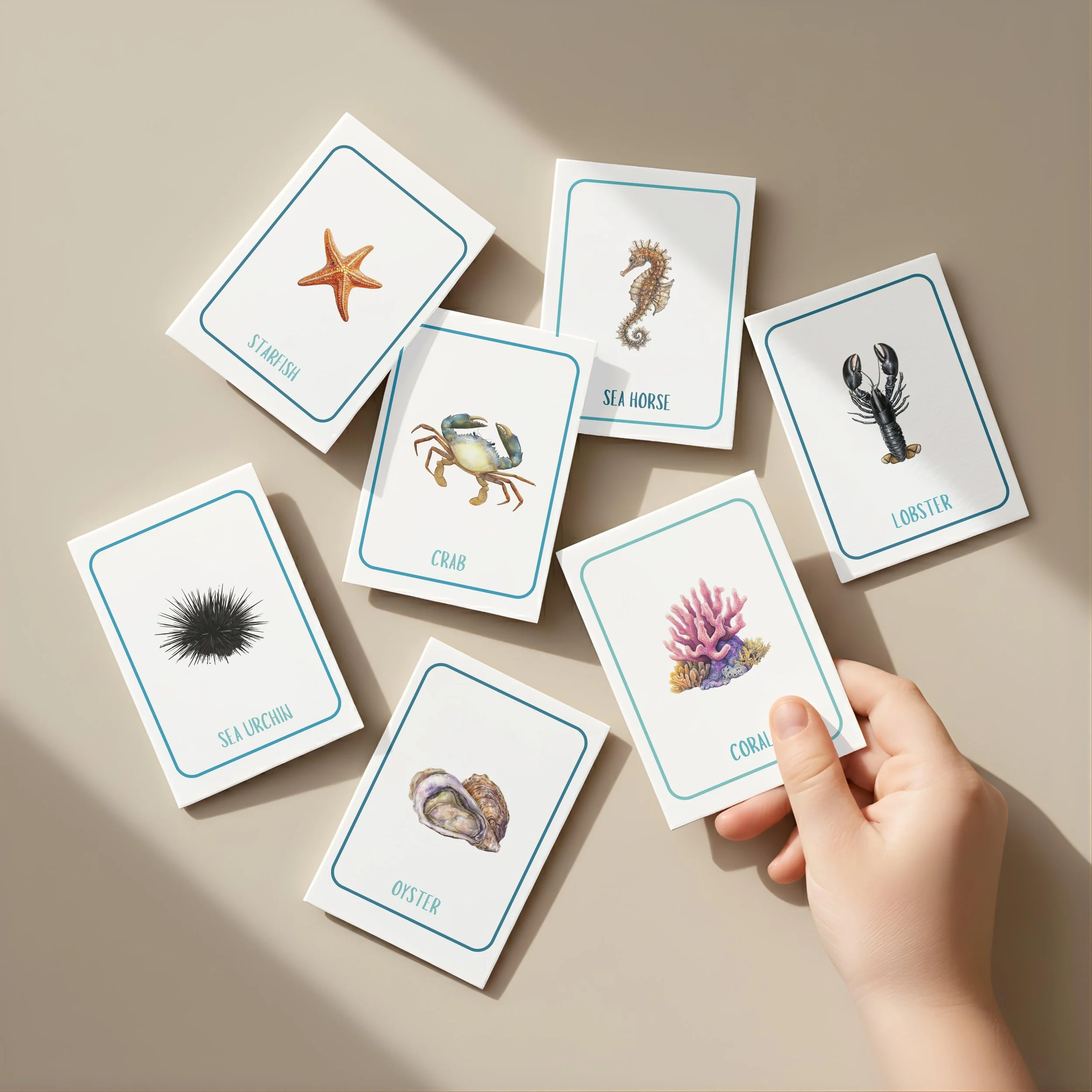 SEA CREATURES DIGITAL DOWNLOAD A6 FLASH CARDS