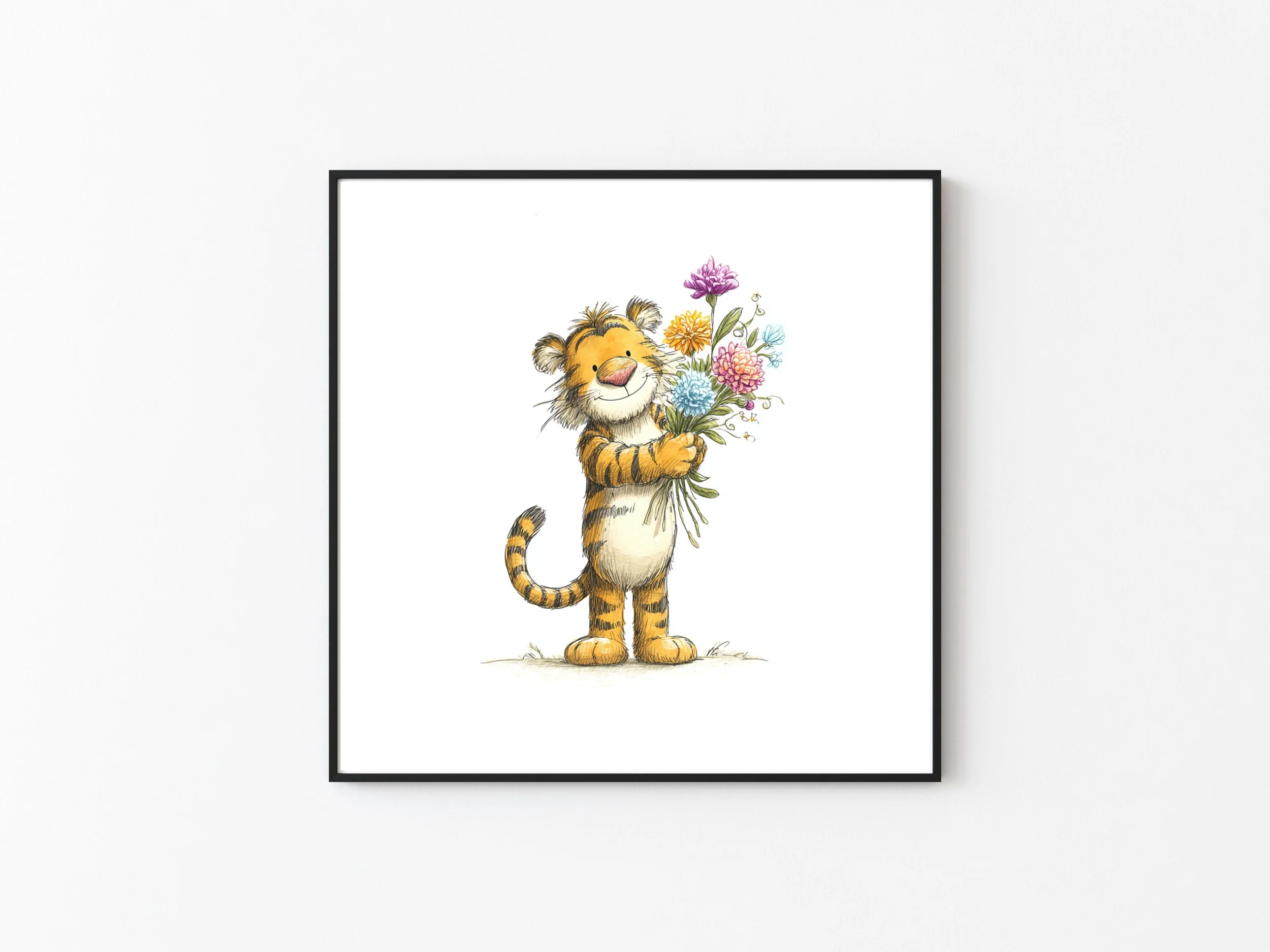 TIGER WITH FLOWERS NURSERY PRINT