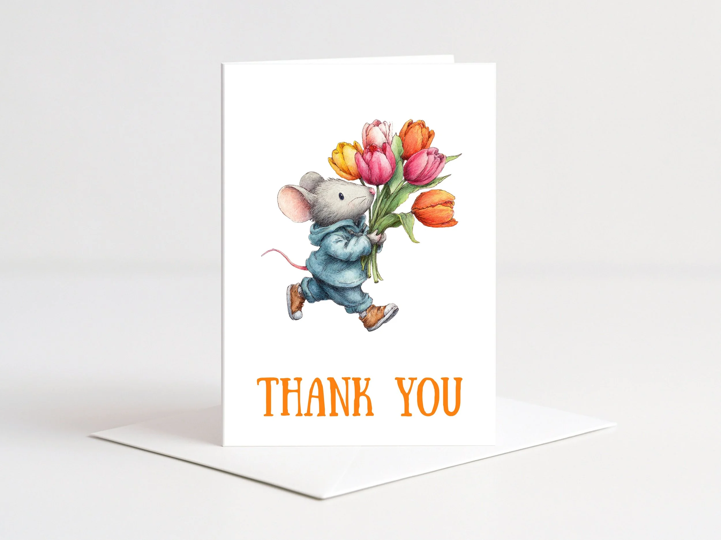 MOUSE WITH TULIPS THANK YOU CARD