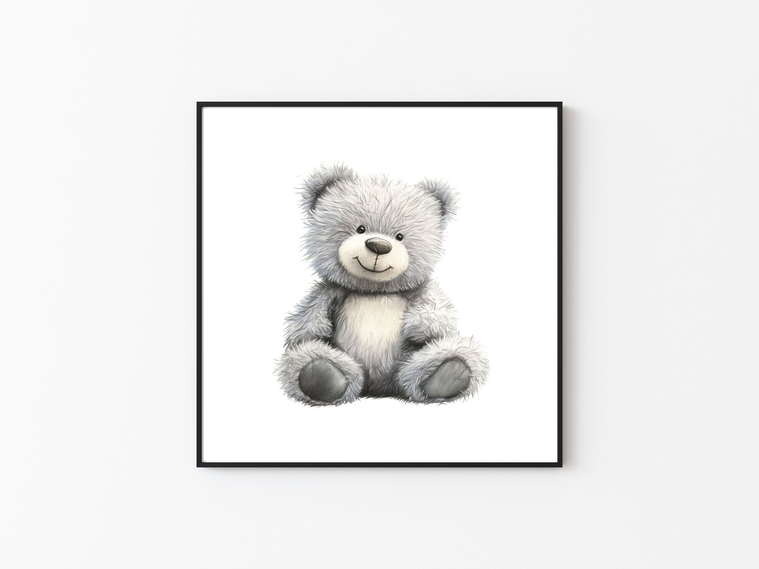 TEDDY BEAR GREY NURSERY PRINT