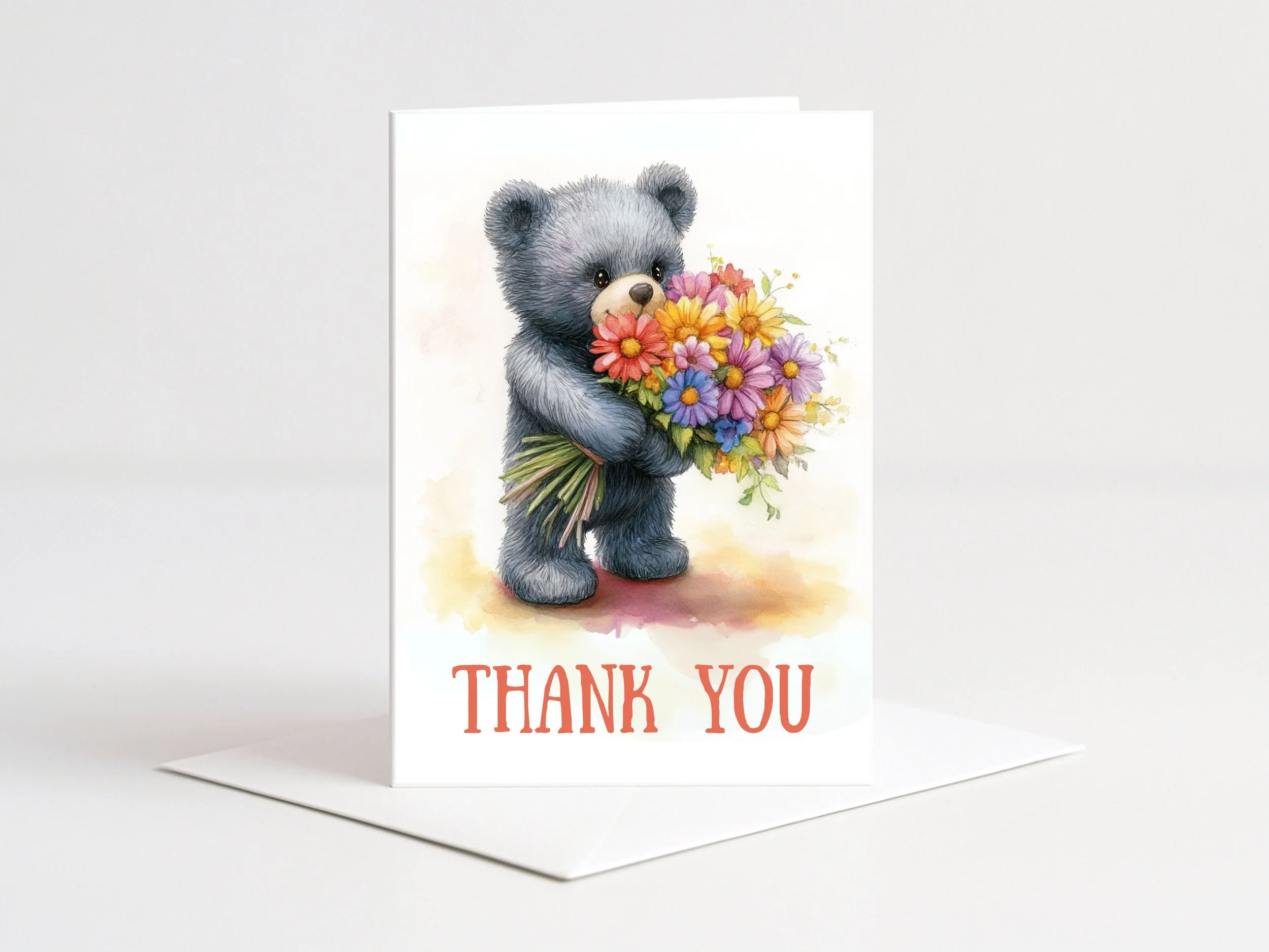 BEAR WITH FLOWERS THANK YOU CARD
