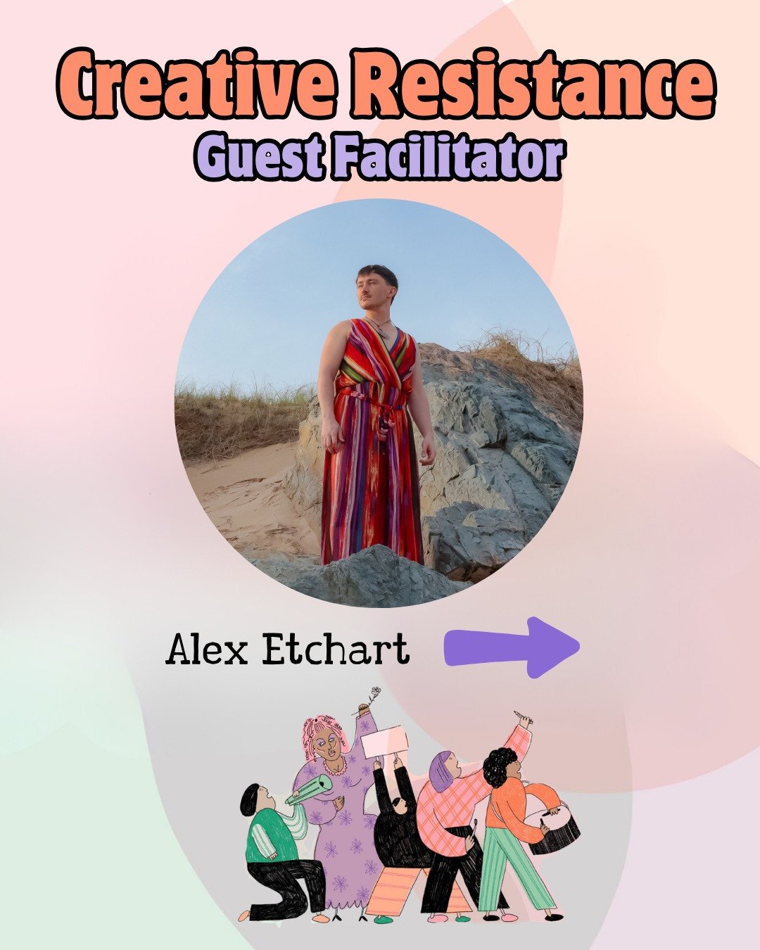 Introducing our guest facilitator for March 17: @alexetchart (director of @siblingartsaction &amp; @firechoiruk)

Creative Resistance is Bechdel Theatre&rsquo;s monthly get-together at @QUEERCIRCLE. An interactive, informal &amp; community-focused sp