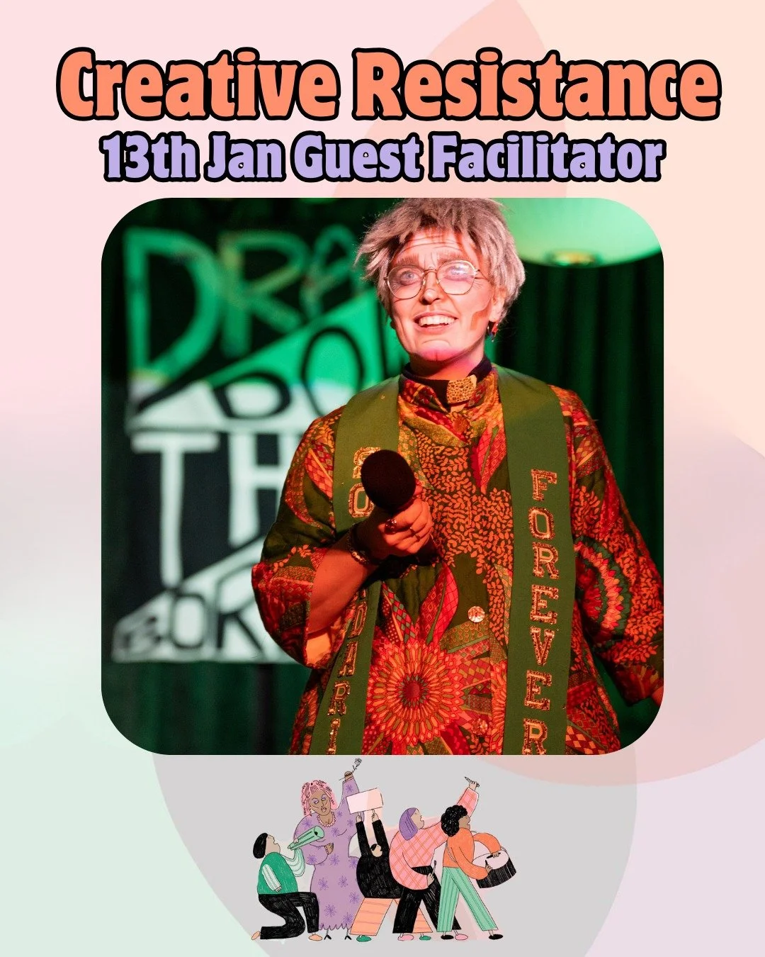 Meet this eve's guest facilitator:

Steffi (they/she) performs as award-winning drag priest Sweet FA (@sweetfa_drag) &amp; is a co-producer of Drag Down the Borders (@dragdowntheborders) a co-organiser of drag choir the Male Gayze; an organiser &amp;