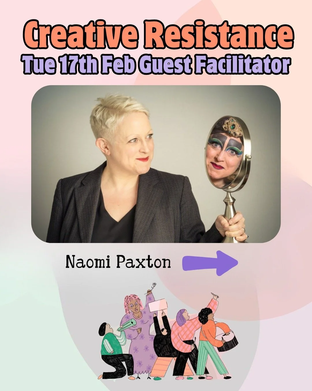 TOMORROW! @naomi.paxton is our guest facilitator for the eve. As it's LGBTQ+ History Month, we&rsquo;re looking to the past for inspiration 👀

Creative Resistance: 
Bechdel Theatre&rsquo;s monthly get-together at @queercircle: An interactive, inform