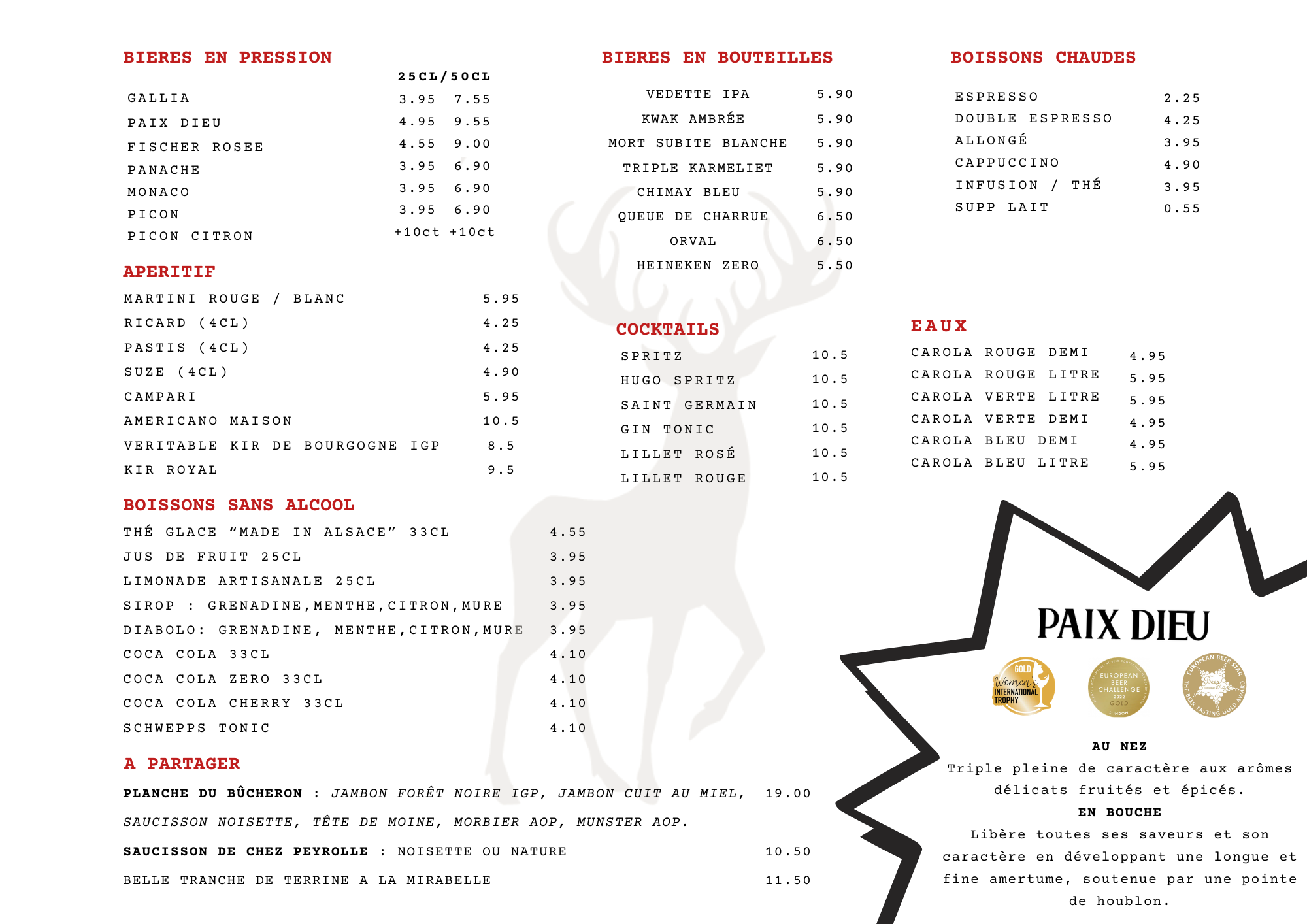 Carte restaurant ABRESCHVILLER