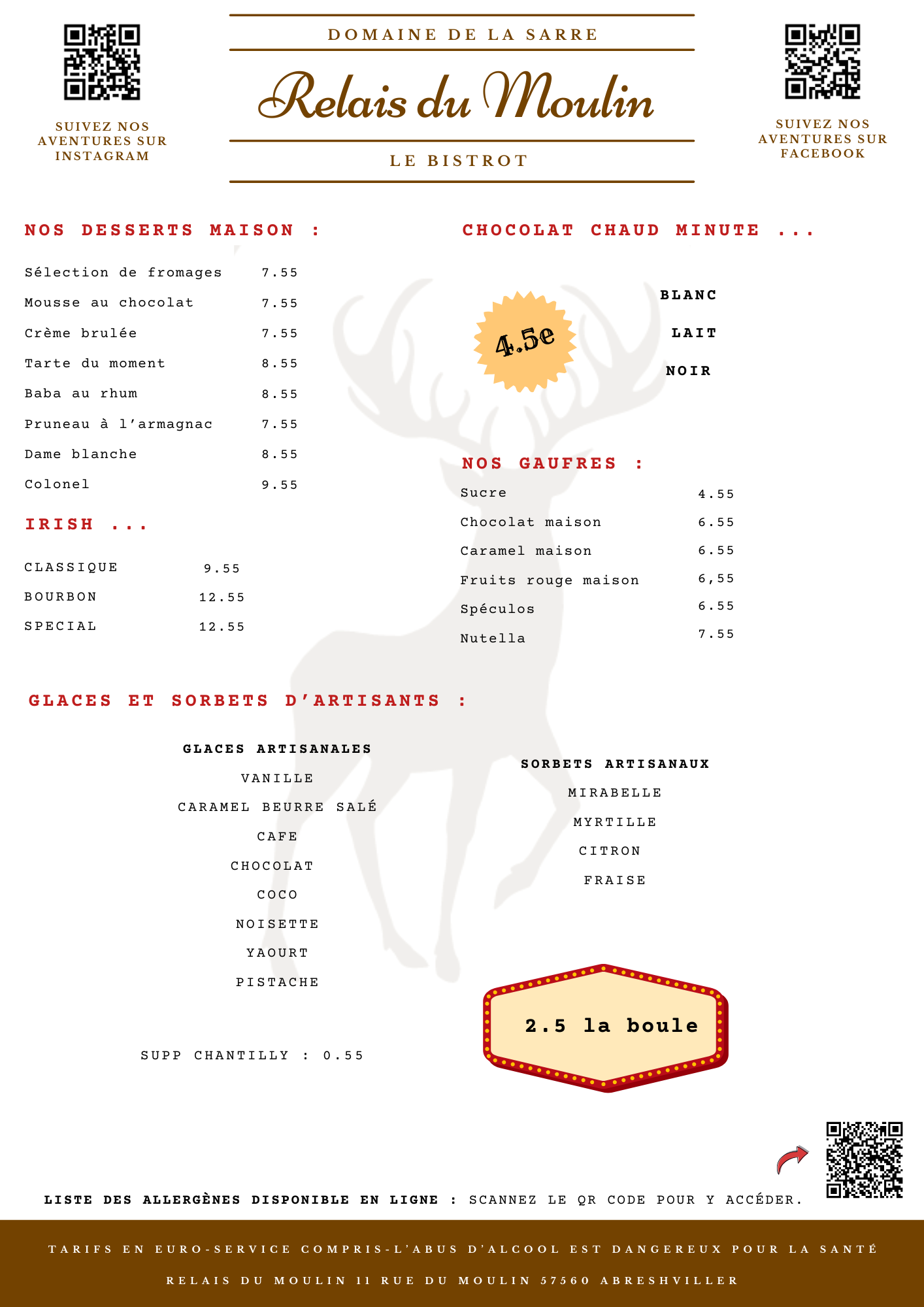 Menu Relais du Moulin Abreschviller