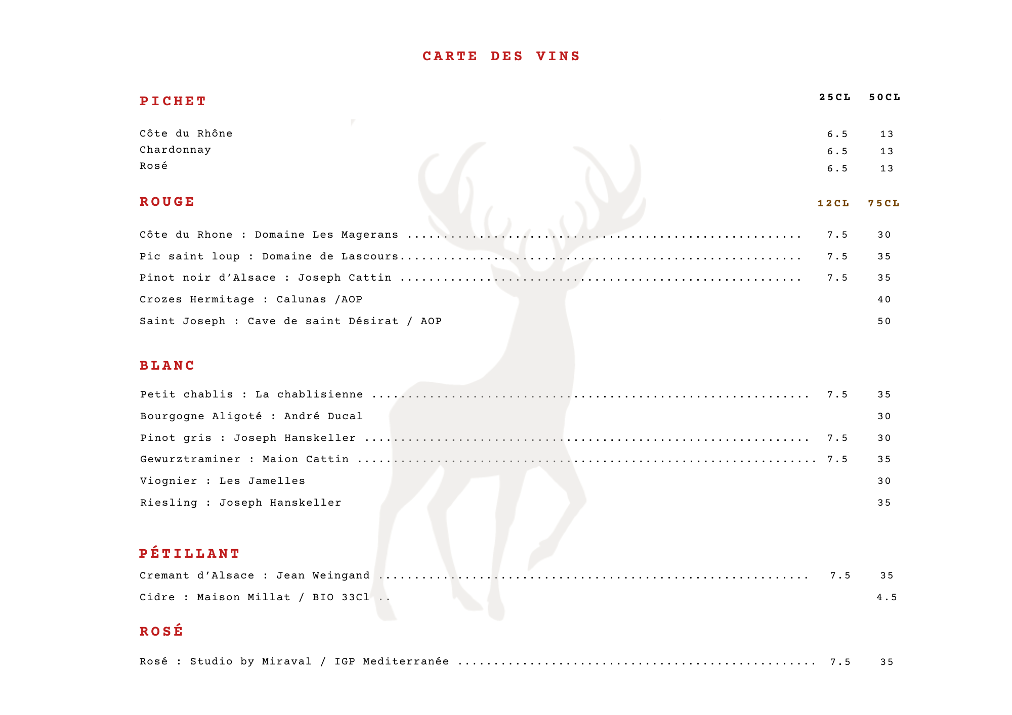 Carte restaurant Abreschviler