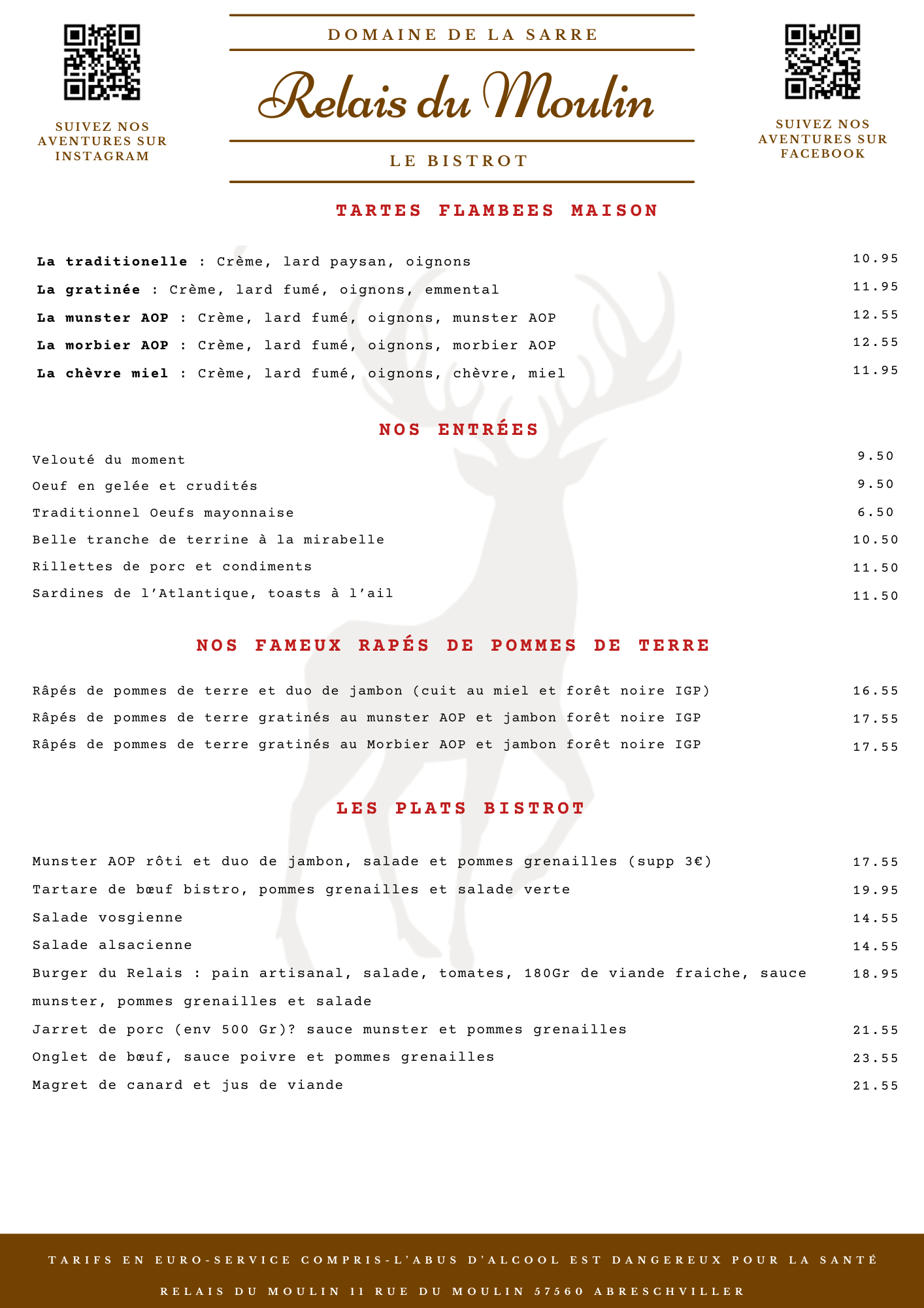 Menu Relais du Moulin Abreschviller