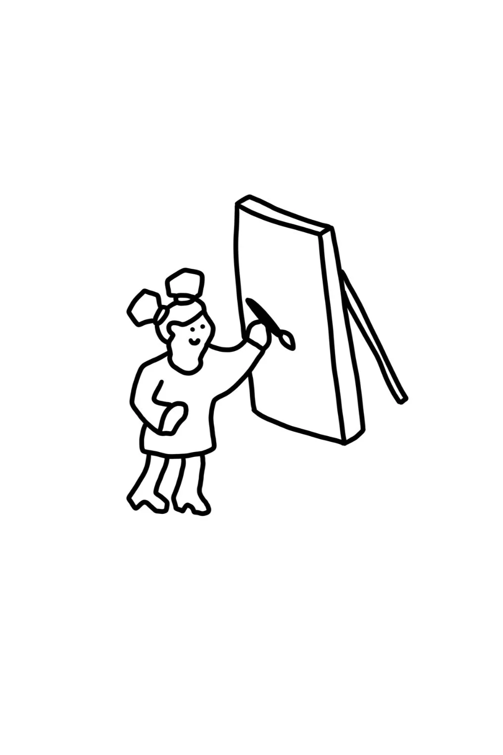 Line drawing of a person painting on a canvas