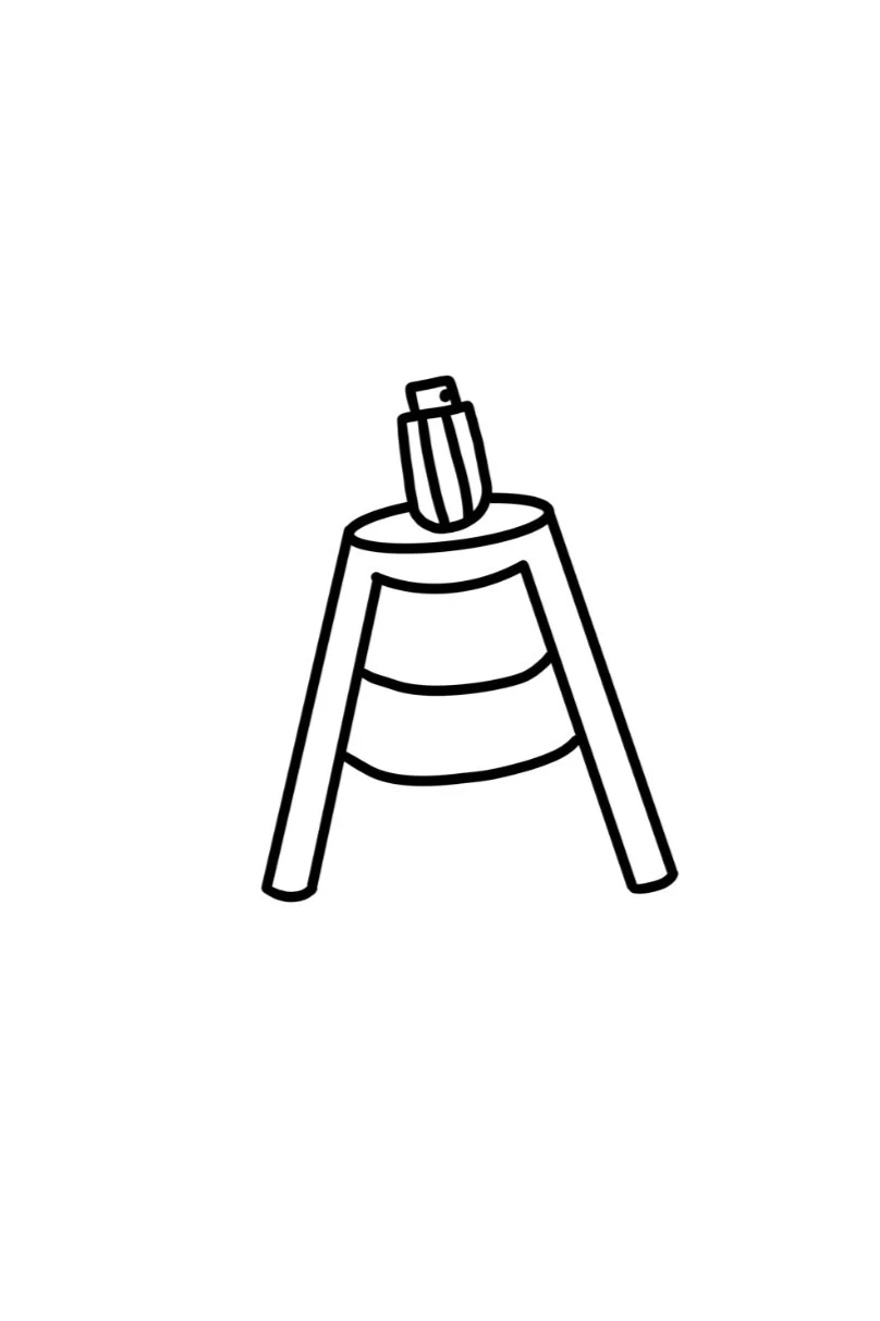 Line drawing of a stylized chair with a top object.