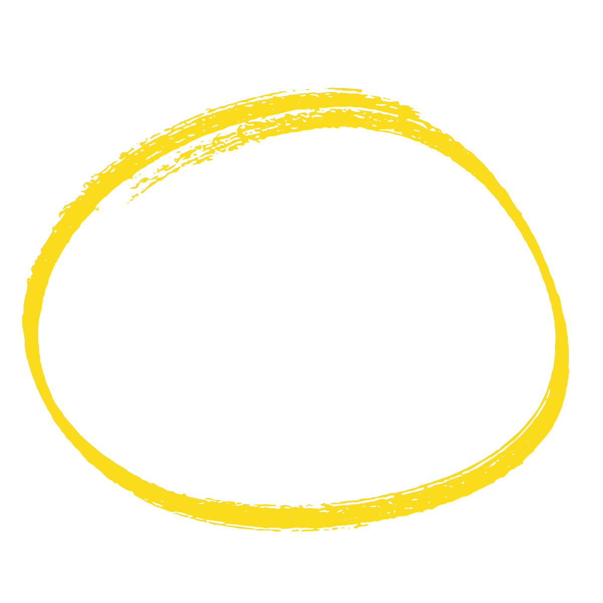 Hand-drawn yellow oval shape on a transparent background