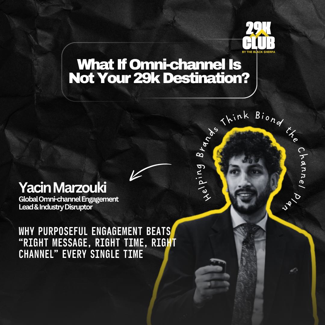 Promotional graphic for a 29k Club masterclass with Yacin Marzouki on why purposeful HCP engagement matters more than chasing omnichannel as the destination.