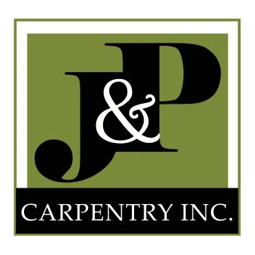 Logo for J&P Carpentry Inc. featuring large, stylized letters 'J & P' on a green background with 'CARPENTRY INC.' in white text on a black banner below.