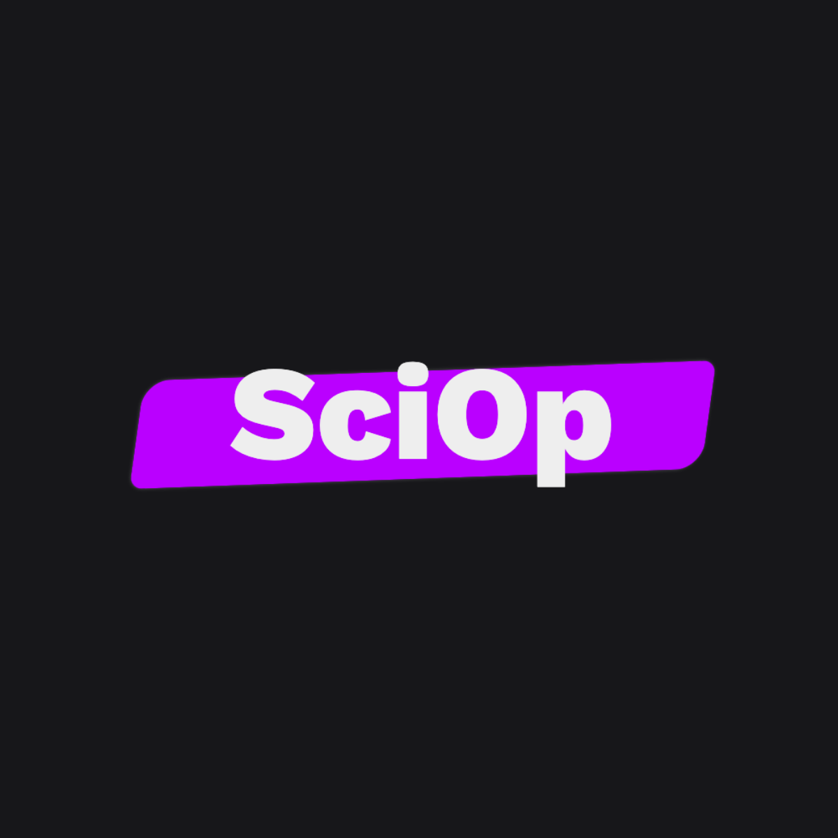 The word "SciOp" in bold white letters over a purple background with a black background.