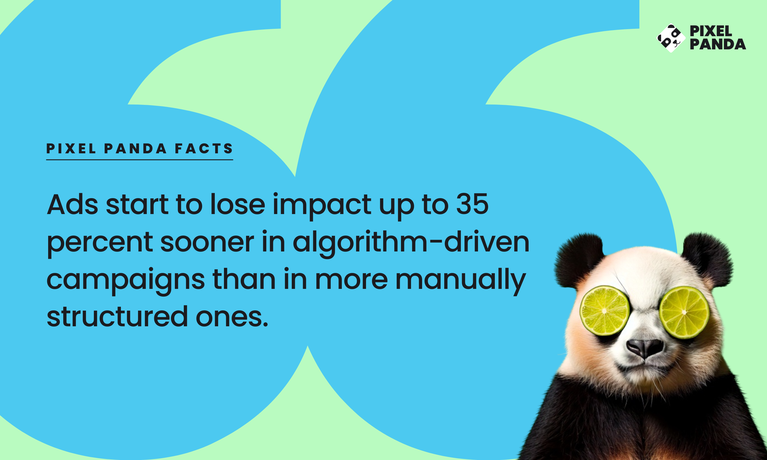 Quote with text explaining ad metrics from Pixel Panda with panda with limes as eyes in the bottom right corner.