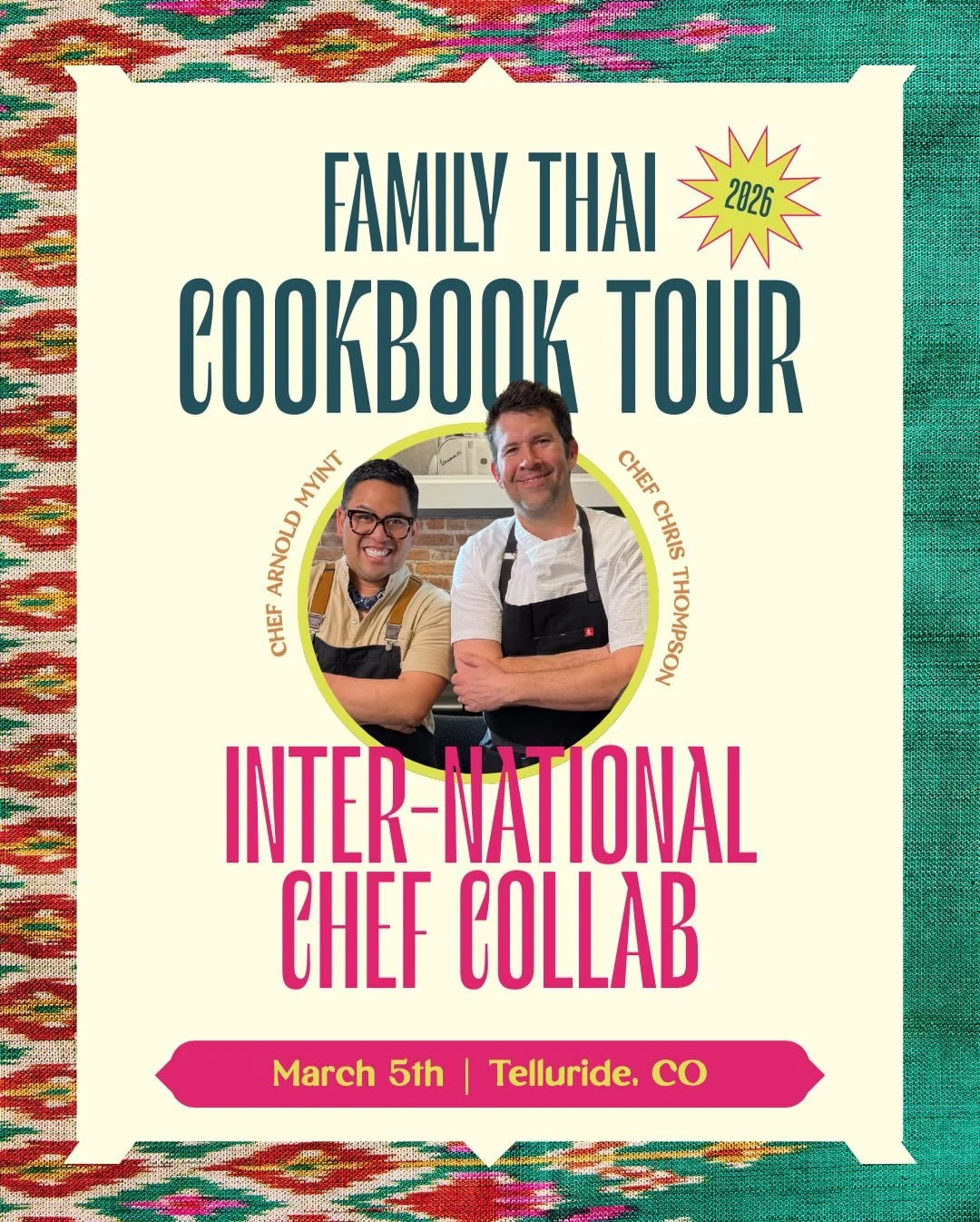 Family Thai x The National 
&ldquo;Inter-National Takeover&rdquo; Telluride, Colorado
Chef Chris Thompson hosts Chef Arnold Myint of James Beard Award nominated and MICHELIN recognized @imnashville for a one night only Taste of Thailand takeover @nat