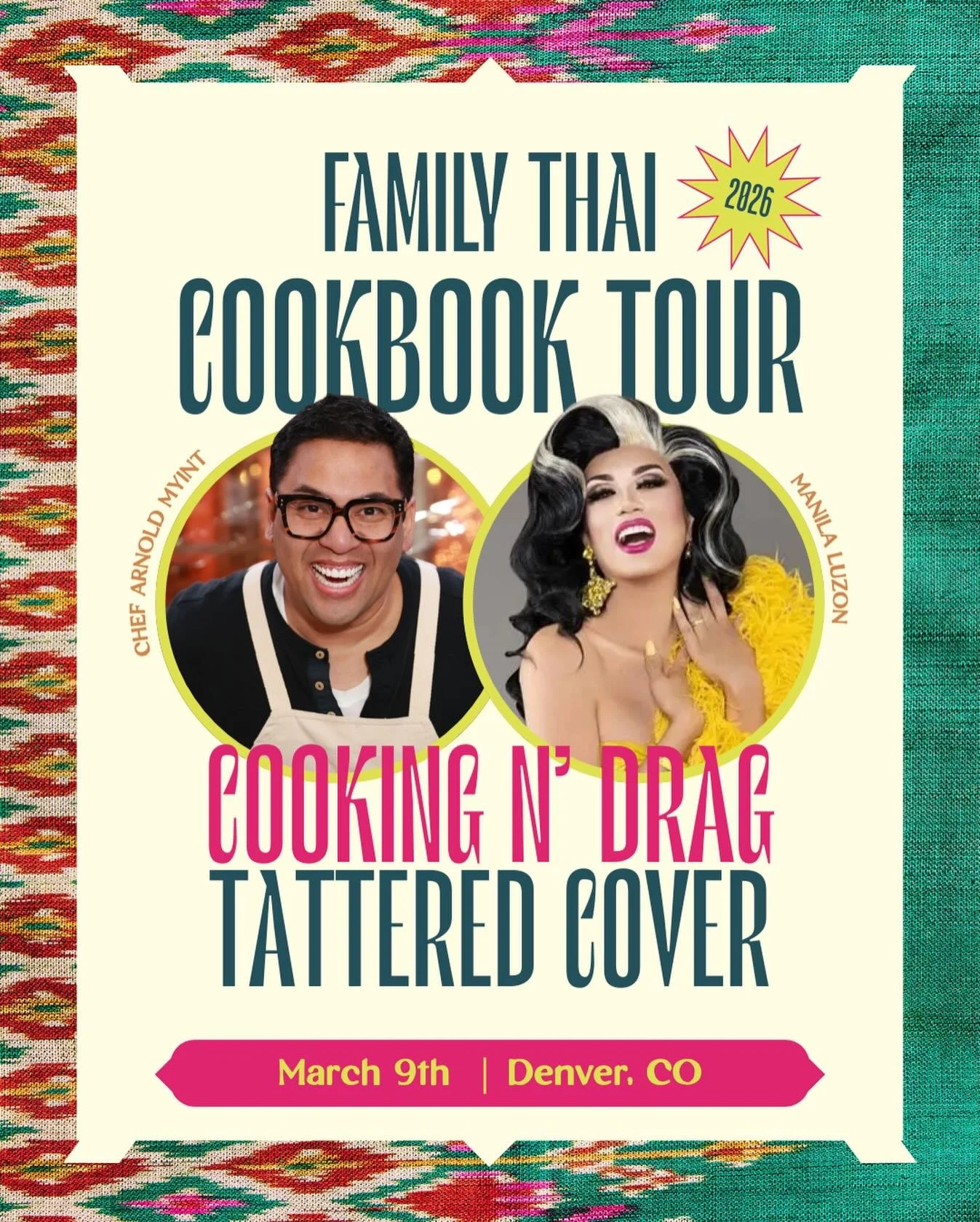 Family Thai x Manila Luzon 
Hey DENVER! Cooking N&rsquo; Drag LIVE at Tattered Cover 

Join MICHELIN and James Beard recognized  chef Arnold Myint with Drag Queen Manila Luzon for a special cookbook experience as we celebrate Arnold&rsquo;s new cookb