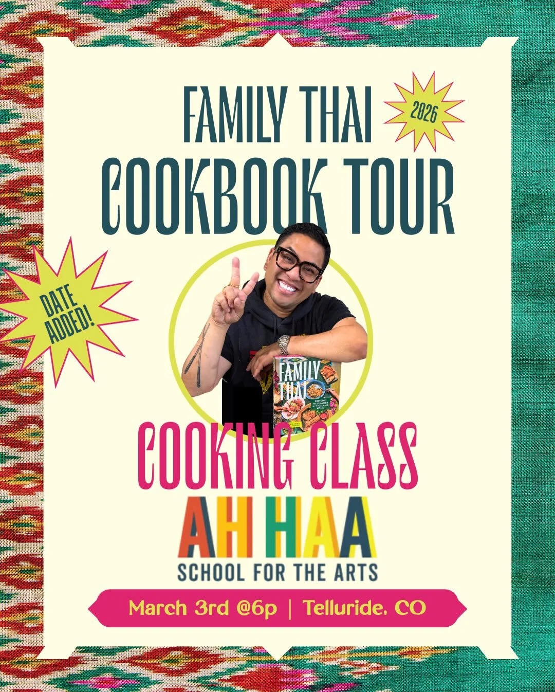⭐️TUESDAY ⭐️ DATE ADDED ⭐️
Telluride x Thailand Cooking Class
Our Monday Class SOLD OUT so we are adding a Tuesday March 3rd Class!!! 

@arnoldmyintbna will be teaching a Taste of Thailand cooking class in support of @ahhaaschooltelluride. This will 
