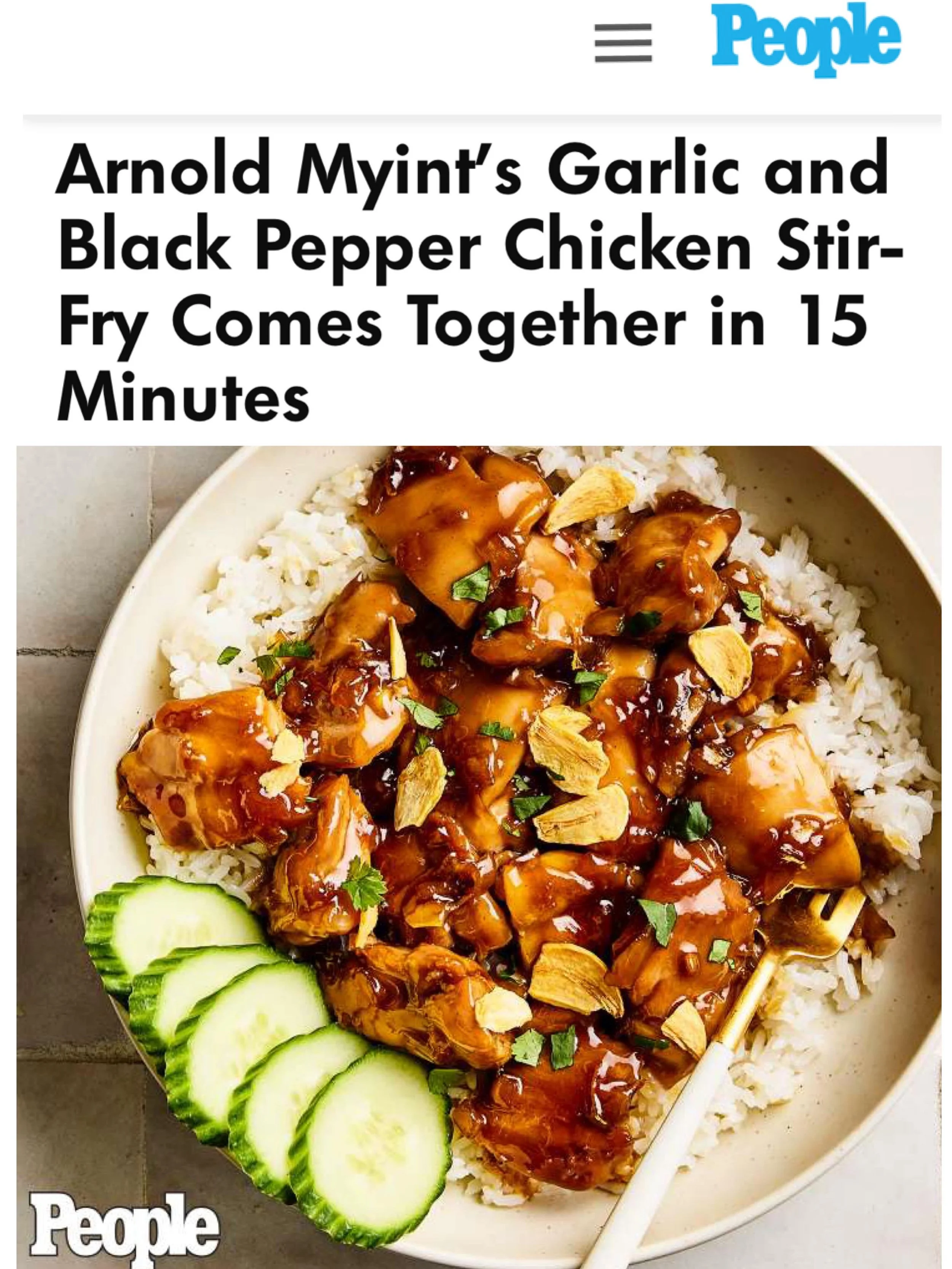 People Magazine : Family Thai 
&ldquo;Cooking doesn&rsquo;t have to be fussy or require dozens of ingredients and special equipment. This is a quick comfort dish that delivers on the promise of Thai food being full of flavor,&rdquo; says the author o
