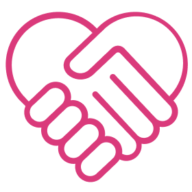 Symbol eines herzförmigen Handschlags in rosa Linien