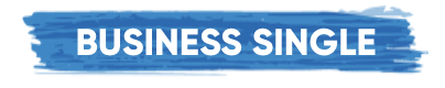 Text: BUSINESS SINGLE auf blauem Pinsel-Hintergrund