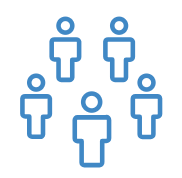 Sechs stilisierte Personen in blauer Farbe, angeordnet in einem Muster.