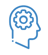 Icon eines menschlichen Kopfes mit einem Zahnrad darin, symbolisiert Denken oder Problemlösung